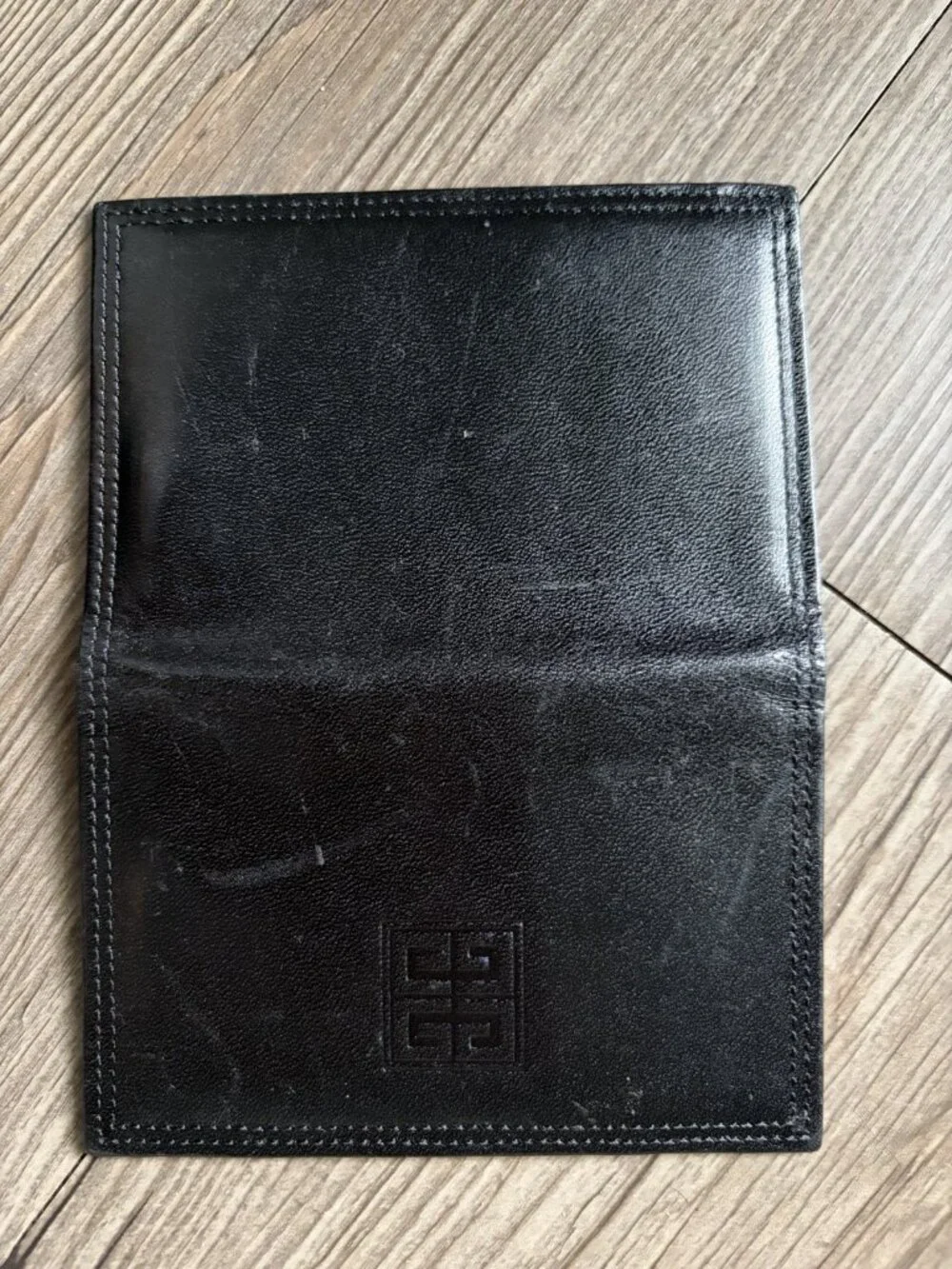 Givenchy Paris Men’s Black Leather Bifold Card Wallet Engraved Logo Minimalistic